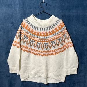 Aerie Cream‎ Colored Knitted Sweater With Orange Design In Woman’s Size L